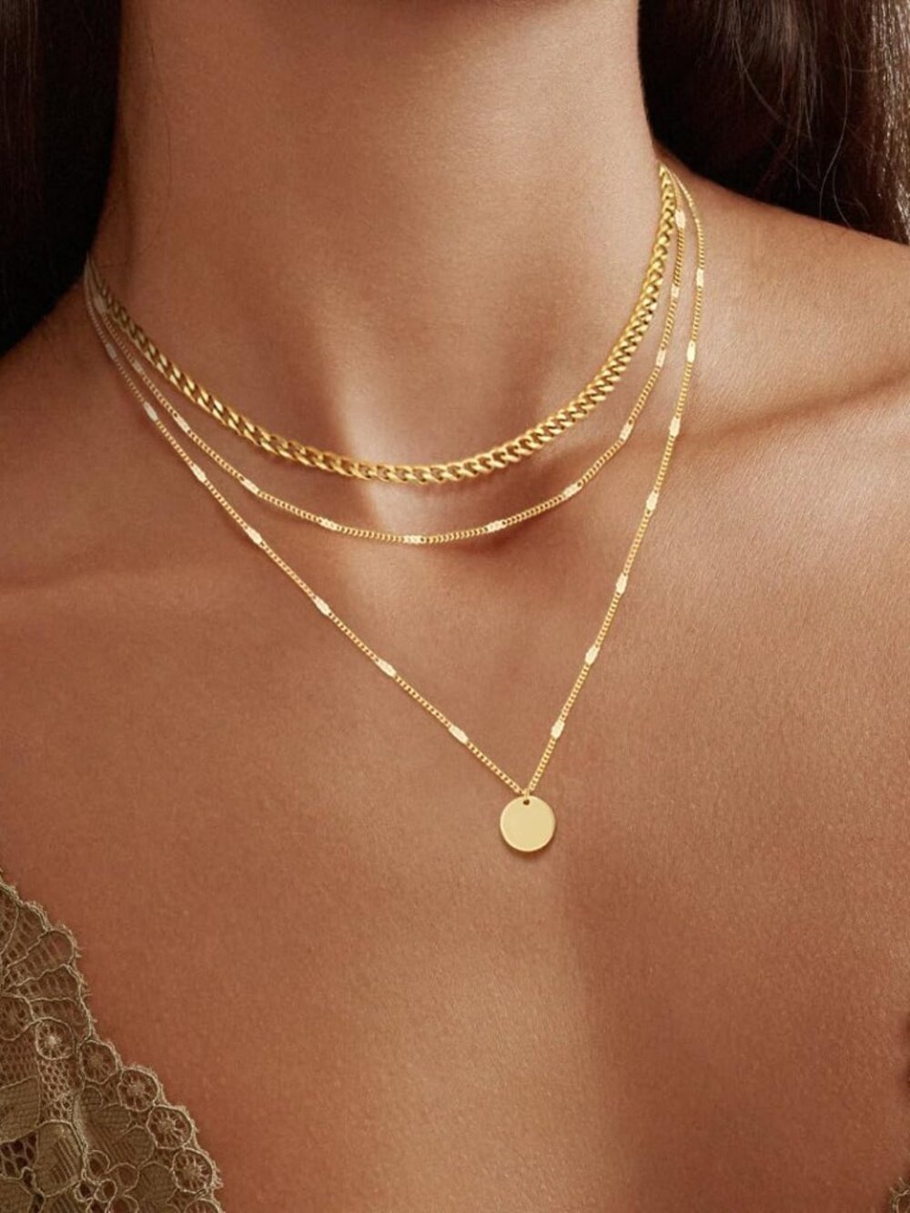 14K Gold Plated Layering Necklaces For Women Gold Necklace Set, Cuban Link, Snak - Picture 5 of 9